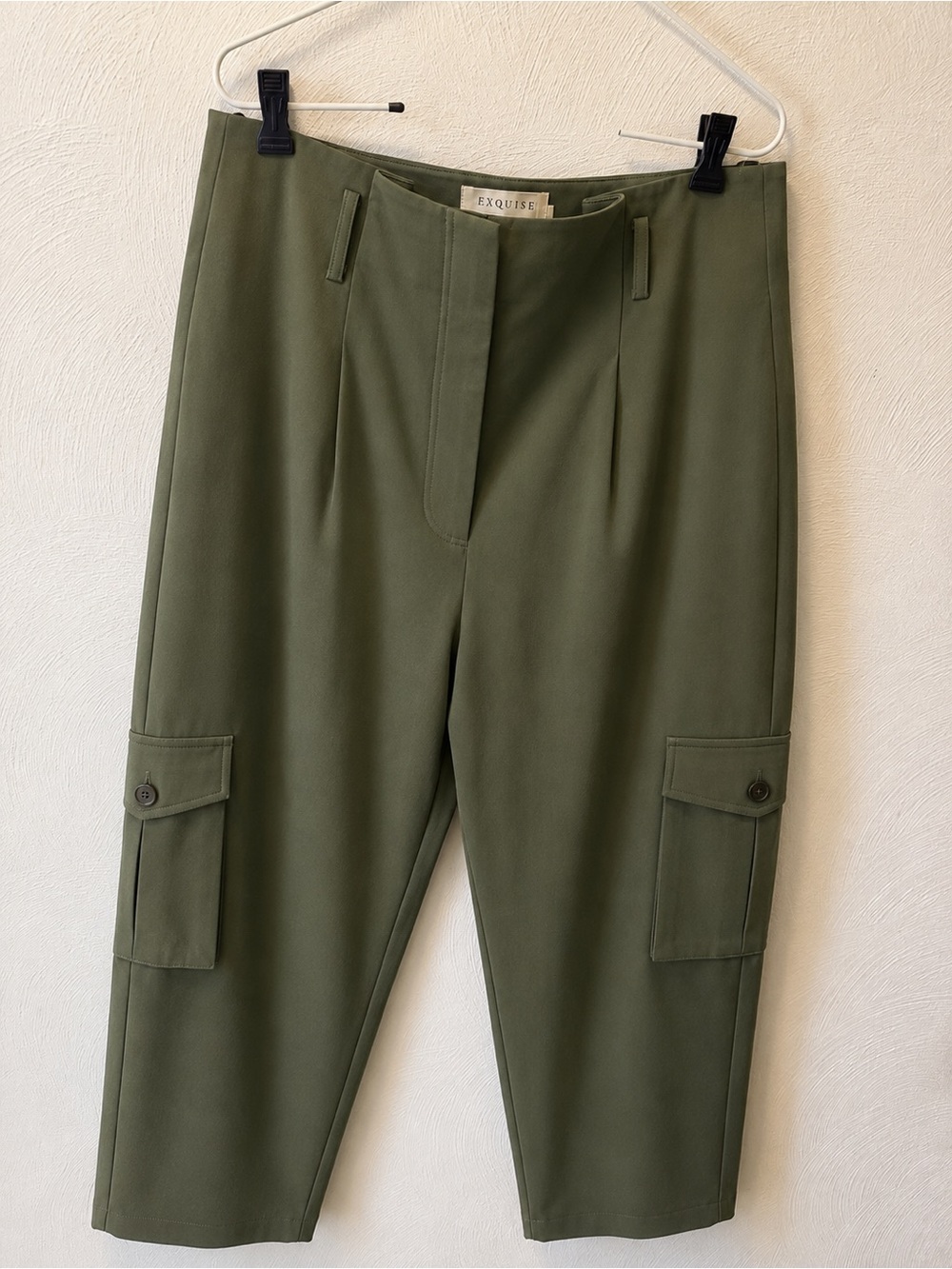 Anthropologie Exquise Olive Green High Rise Cargo Utility Pants XL Stretch - Picture 2 of 6